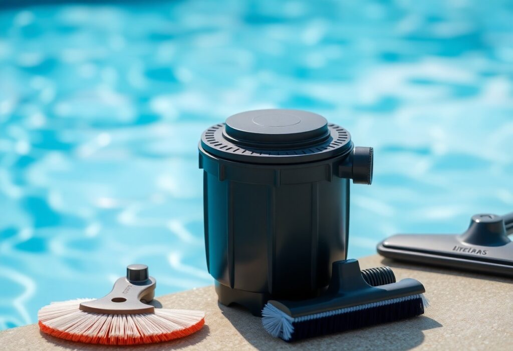 a pool vacuum cleaner and brush